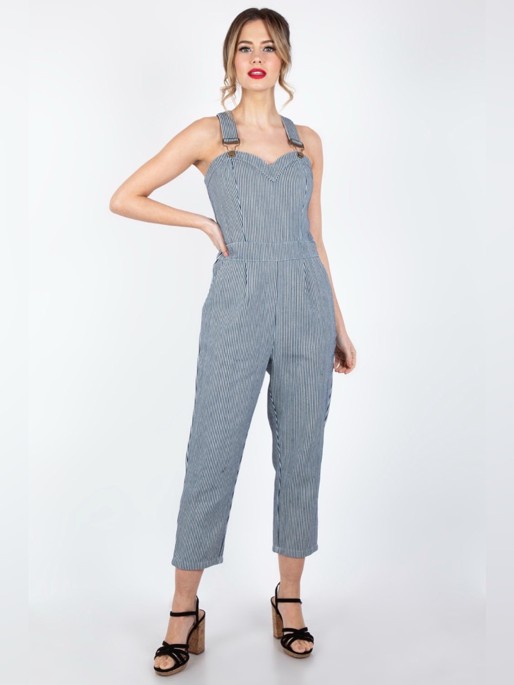 Voodoo Vixen ANTHEA FITTED STRIPE OVERALLS size 6 retro pinup Unitarian